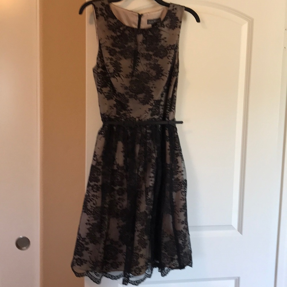 Black with tan lace floral dress